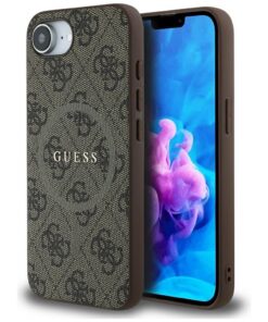 Guess HC MagSafe PU 4G Ring Classic Logo case for iPhone 16e Brown