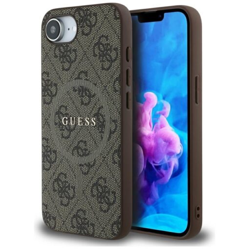 Guess HC MagSafe PU 4G Ring Classic Logo case for iPhone 16e Brown