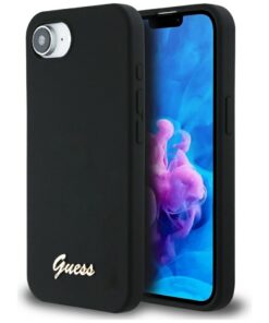 Guess HC Silicone Script Metal Logo Case for iPhone 16e Black