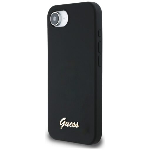 Guess HC Silicone Script Metal Logo Case for iPhone 16e Black - Image 2