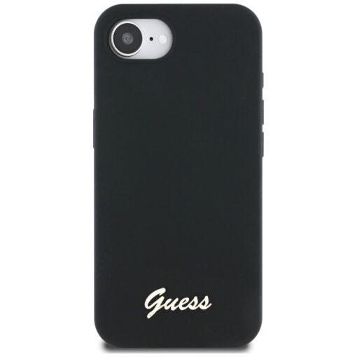 Guess HC Silicone Script Metal Logo Case for iPhone 16e Black - Image 3