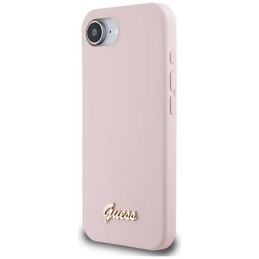 Guess HC Silicone Script Metal Logo Case for iPhone 16e Pink - Image 2