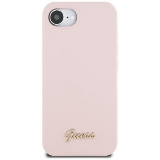 Guess HC Silicone Script Metal Logo Case for iPhone 16e Pink - Image 3