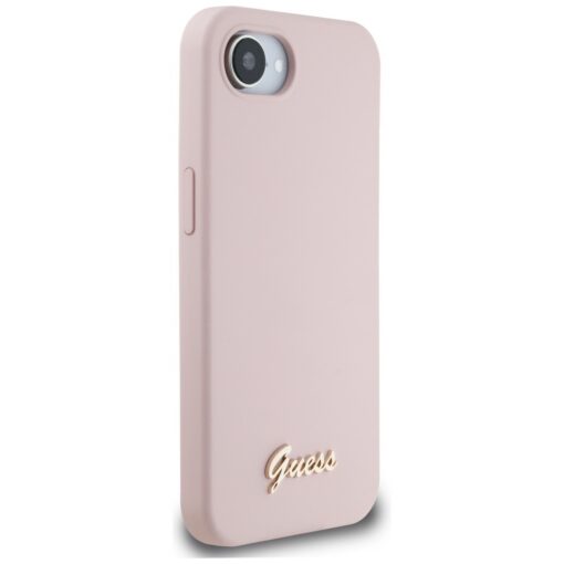 Guess HC Silicone Script Metal Logo Case for iPhone 16e Pink - Image 4