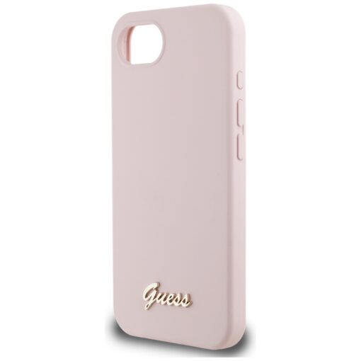 Guess HC Silicone Script Metal Logo Case for iPhone 16e Pink - Image 6