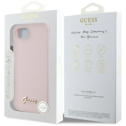 Guess HC Silicone Script Metal Logo Case for iPhone 16e Pink - Image 8