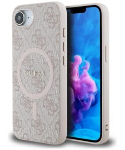 Guess HC MagSafe PU 4G Ring Classic Logo case for iPhone 16e Pink