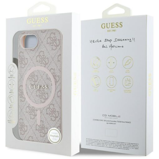 Guess HC MagSafe PU 4G Ring Classic Logo case for iPhone 16e Pink - Image 8