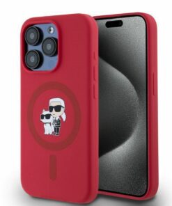 Karl Lagerfeld HC MagSafe Silicone KC Body Ring case for iPhone 15 Pro Red