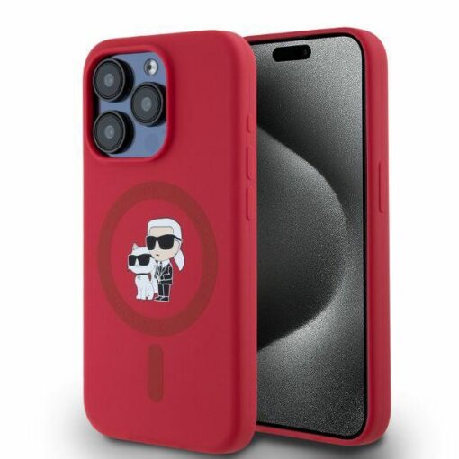 Karl Lagerfeld HC MagSafe Silicone KC Body Ring case for iPhone 15 Pro Red