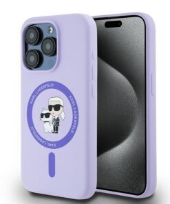 Karl Lagerfeld HC MagSafe Silicone KC Body Ring case for iPhone 15 Pro Purple