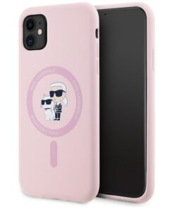 Karl Lagerfeld HC MagSafe Silicone KC Body Ring case for iPhone 11 Pink