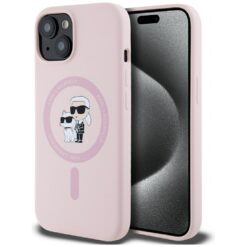 Karl Lagerfeld HC MagSafe Silicone KC Body Ring case for iPhone 15 Pink