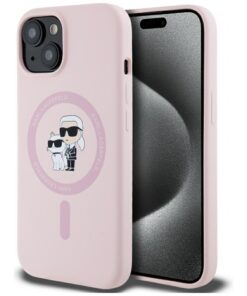 Karl Lagerfeld HC MagSafe Silicone KC Body Ring case for iPhone 15 Plus Pink