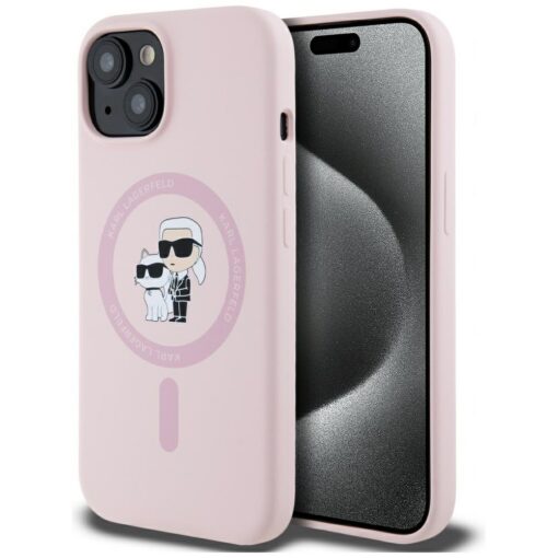 Karl Lagerfeld HC MagSafe Silicone KC Body Ring case for iPhone 15 Plus Pink
