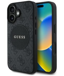 Guess HC MagSafe PU 4G Circle with Classic Logo case for iPhone 16 Black