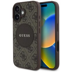 Guess HC MagSafe PU 4G Circle with Classic Logo case for iPhone 16 Brown
