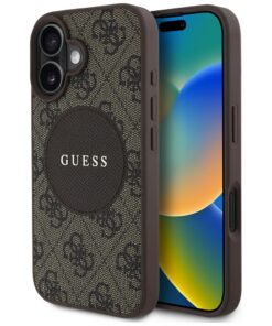 Guess HC MagSafe PU 4G Circle with Classic Logo case for iPhone 16 Brown