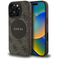 Guess HC MagSafe PU 4G Circle with Classic Logo case for iPhone 16 Pro Brown