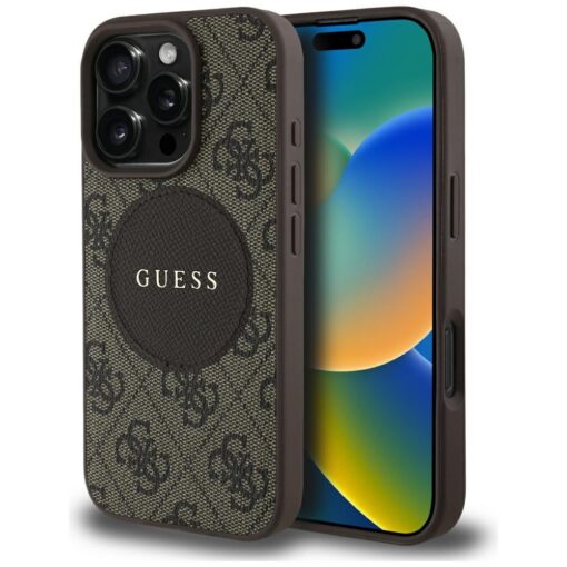 Guess HC MagSafe PU 4G Circle with Classic Logo case for iPhone 16 Pro Brown