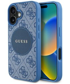 Guess HC MagSafe PU 4G Circle with Classic Logo case for iPhone 16 Blue