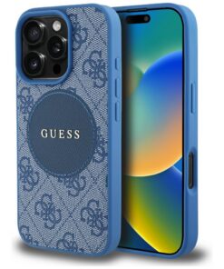 Guess HC MagSafe PU 4G Circle with Classic Logo case for iPhone 16 Pro Max Blue