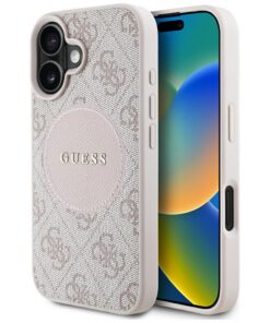 Guess HC MagSafe PU 4G Circle with Classic Logo case for iPhone 16 Pink