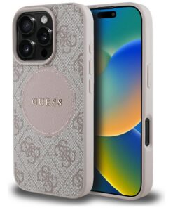 Guess HC MagSafe PU 4G Circle with Classic Logo case for iPhone 16 Pro Pink