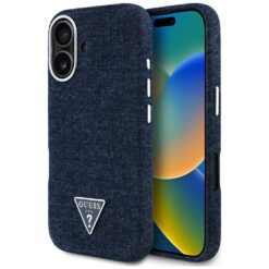 Guess HC MagSafe FW Denim Triangle Logo Case for iPhone 16 Blue