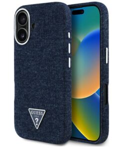 Guess HC MagSafe FW Denim Triangle Logo Case for iPhone 16 Blue