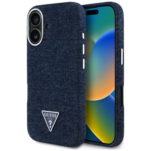 Guess HC MagSafe FW Denim Triangle Logo Case for iPhone 16 Blue