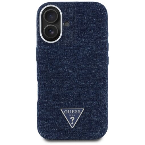 Guess HC MagSafe FW Denim Triangle Logo Case for iPhone 16 Blue - Image 3