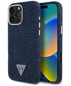 Guess HC MagSafe FW Denim Triangle Logo Case for iPhone 16 Pro Blue
