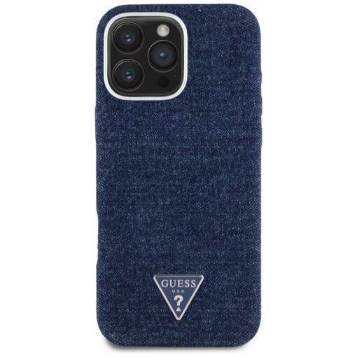 Guess HC MagSafe FW Denim Triangle Logo Case for iPhone 16 Pro Blue - Image 3
