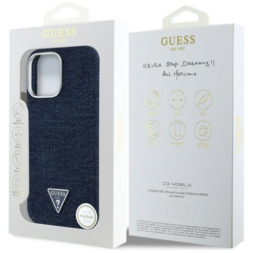 Guess HC MagSafe FW Denim Triangle Logo Case for iPhone 16 Pro Max Blue - Image 8
