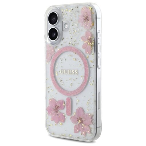 Guess HC MagSafe Resin Flowers and Glitter case for iPhone 16 Pink - Image 2
