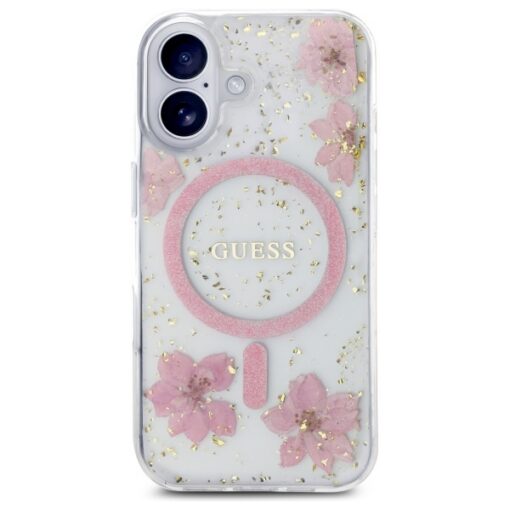 Guess HC MagSafe Resin Flowers and Glitter case for iPhone 16 Pink - Image 3