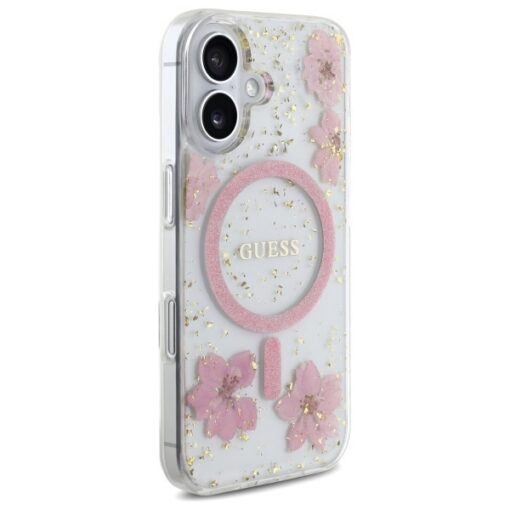 Guess HC MagSafe Resin Flowers and Glitter case for iPhone 16 Pink - Image 4