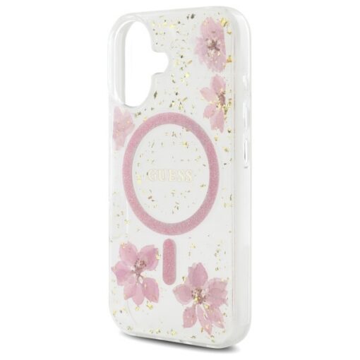 Guess HC MagSafe Resin Flowers and Glitter case for iPhone 16 Pink - Image 6