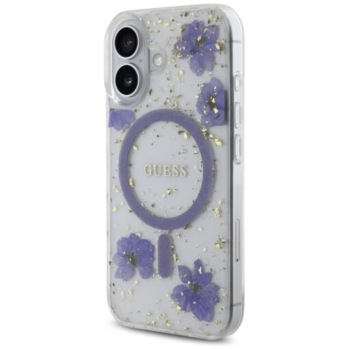 Guess HC MagSafe Resin Flowers and Glitter case for iPhone 16 Purple - Image 2