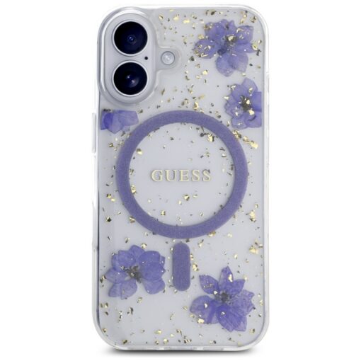 Guess HC MagSafe Resin Flowers and Glitter case for iPhone 16 Purple - Image 3