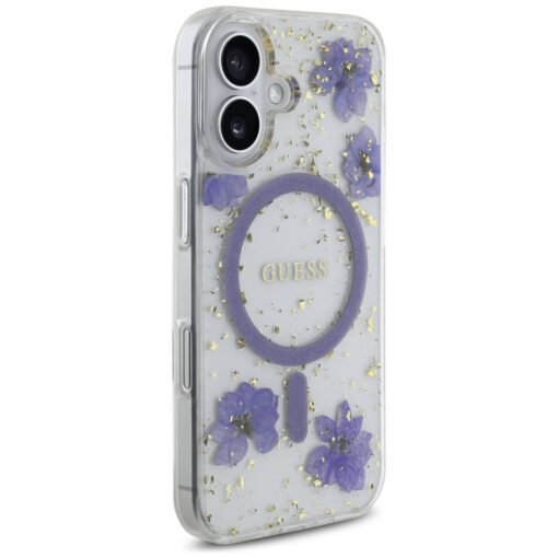 Guess HC MagSafe Resin Flowers and Glitter case for iPhone 16 Purple - Image 4