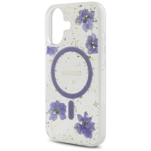Guess HC MagSafe Resin Flowers and Glitter case for iPhone 16 Purple - Image 6