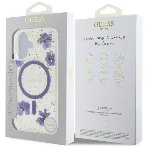 Guess HC MagSafe Resin Flowers and Glitter case for iPhone 16 Purple - Image 8