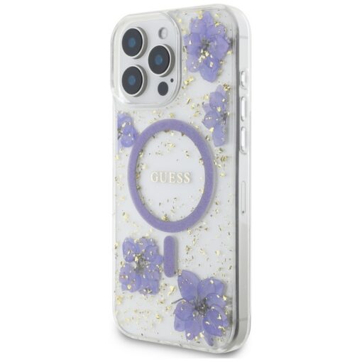 Guess HC MagSafe Resin Flowers and Glitter case for iPhone 16 Pro Max Purple - Image 2