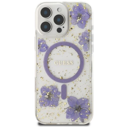 Guess HC MagSafe Resin Flowers and Glitter case for iPhone 16 Pro Max Purple - Image 3