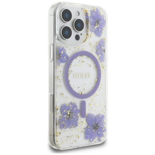Guess HC MagSafe Resin Flowers and Glitter case for iPhone 16 Pro Max Purple - Image 4