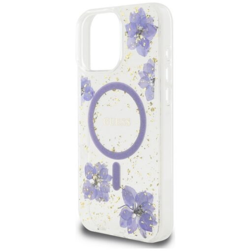 Guess HC MagSafe Resin Flowers and Glitter case for iPhone 16 Pro Max Purple - Image 6