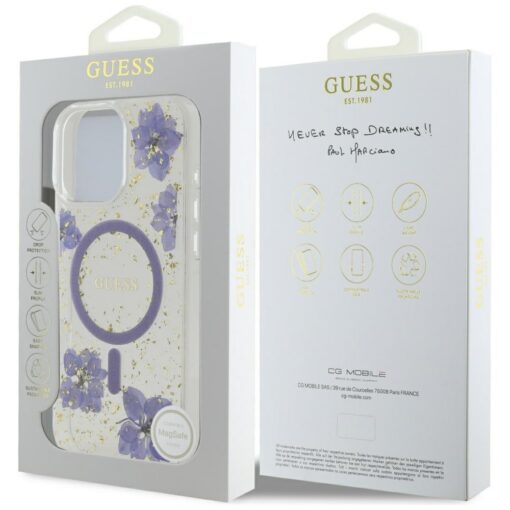 Guess HC MagSafe Resin Flowers and Glitter case for iPhone 16 Pro Max Purple - Image 8