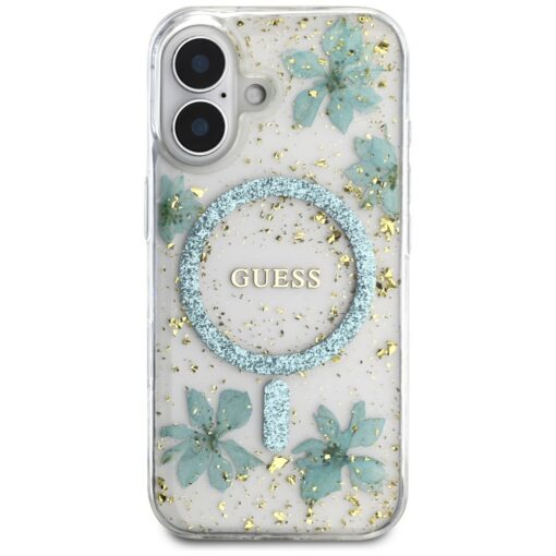 Guess HC MagSafe Resin Flowers and Glitter case for iPhone 16 Turquoise - Image 3